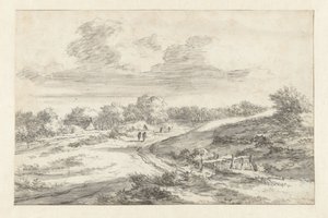 Paysage de dunes avec des figures le long d