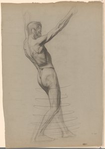 Nu masculin debout avec les bras levés, vers la droite - Jan Veth