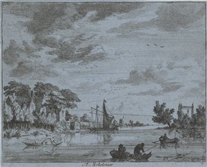 Activité sur une rivière (Landschappen van de omgeving van Haarlem)