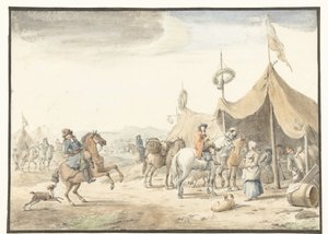 Camp militaire avec cavaliers