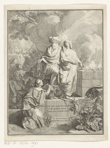 Page de titre allégorique avec le patriarche Abraham et la Vérité, Page de titre pour : Arnold Hoogvliet, Abraham le patriarche, en XII Livres, 1728 - Jan Wandelaar