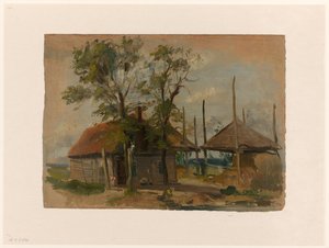 Maison de paysan avec deux meules de foin - Jan Weissenbruch
