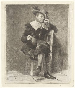 Homme avec cruche et verre sur une chaise - Jan Weissenbruch