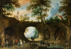 Jan Wildens - Lieu de pèlerinage dans un paysage rocheux - Jan Wildens