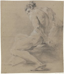 Nu masculin assis, la tête appuyée sur la main droite - Jan Willem Pieneman