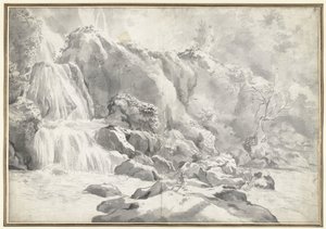 Vue de la cascade à Tivoli avec un dessinateur - Jan Worst (attributed to)