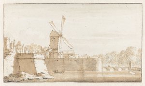 Vue du moulin de Rembrandt, des remparts près de la Morspoort et du Pelikaansbolwerk - Jan de Bisschop