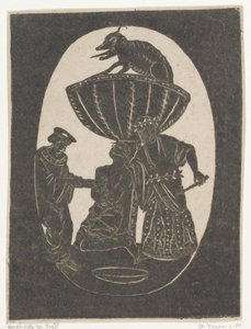 Silhouette de deux hommes avec un prisonnier aveuglé - Jan de Ridder