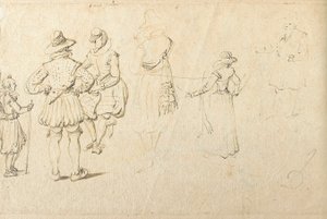 Cinq figures vues de dos, et une autre figure - Jan the Elder Brueghel