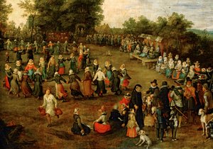 Danse folklorique devant les archiducs ... (peinture sur toile) - Jan the Elder Brueghel