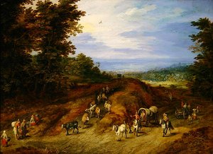 Paysage avec paysans, charrettes et animaux - Jan the Elder Brueghel