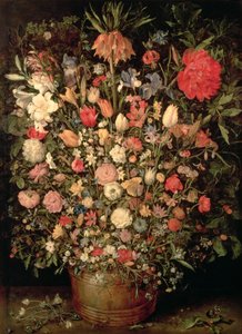 Grand bouquet de fleurs dans une cuve en bois - Jan the Elder Brueghel