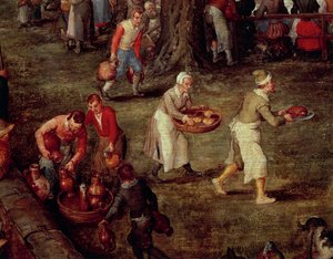 Serveurs portant de la nourriture et du vin