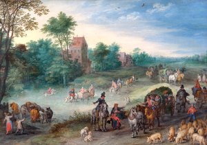 Voyageurs sur une route de campagne, avec du bétail et des cochons - Jan the Elder Brueghel