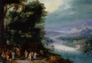 Vallée fluviale boisée avec route, vers 1602 - Jan the Elder Brueghel