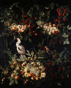 Guirlandes de fruits avec des fleurs autour d
