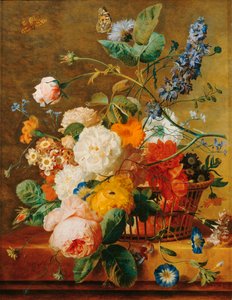 Corbeille de fleurs avec piedestal sur fond de parc - A basket … - Jan van (follower of) Huysum