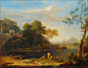Paysage avec baigneurs - Landscape with bathers ... - Jan van (follower of) Huysum