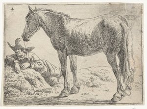 Cheval debout avec cavalier au repos Paysages avec chevaux (titre de la série) - Jan van Aken