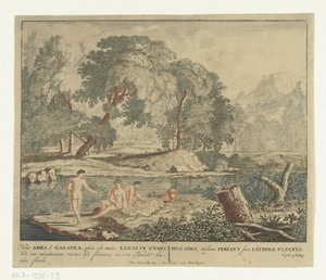Trois nymphes se baignant dans un étang, Scènes du recueil de poèmes Bucolica de Virgile (titre de la série) - Jan van Call (I)