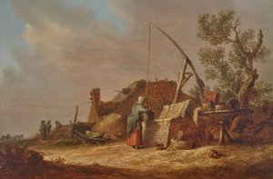 Paysage avec une femme au bord d