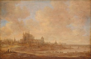 Paysage fluvial avec la Hooglandse Kerk de Leyde - Jan van Goyen