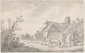 Paysage avec un cottage et des figures