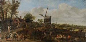 Paysage fluvial avec moulin à vent et bateaux - Jan van Goyen