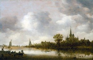 Paysage fluvial avec une église au loin - Jan van Goyen