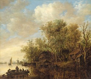 Paysage fluvial avec un ferry-boat - Jan van Goyen
