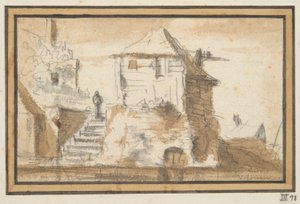 Deux bâtiments avec un escalier - Jan van Goyen