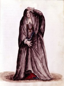 Une courtisane vénitienne au 18ème siècle. Dessin à l