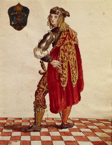 Costume de chevalier de la Confrérie de la Calza en 1564, par Jan van Grevenbroeck, Gli Abiti de Veneziani - Jan van Grevenbroeck