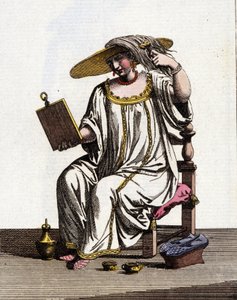 Méthode des femmes vénitiennes pour éclaircir leurs cheveux au soleil aux 17ème - 18ème siècles. Dessin à l