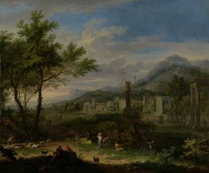Paysage arcadien avec des pêcheurs - Jan van Huysum