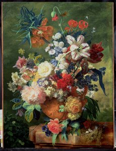 Nature morte de fleurs et nid d