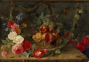 Composition de nature morte décorative avec un panier de fruits - Jan van Kessel
