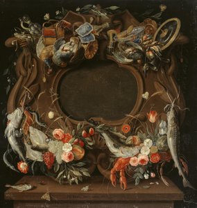 Cadre du médaillon avec une représentation allégorique des quatre éléments - Jan van Kessel the Elder