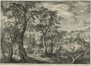 Paysage de montagne avec la tentation du Christ