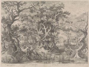 Jean-Baptiste priant dans un paysage marécageux