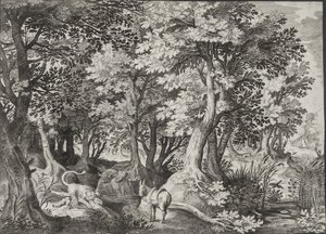Paysage avec le prophète désobéissant dévoré par un lion - Jan van Londerseel