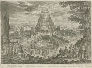 Nimrod fait construire la Tour de Babel (Royaalbijbel)