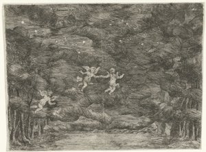 Décor de scène avec des anges dans le ciel nocturne
