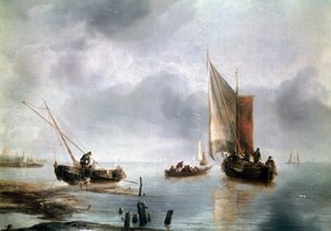Un petit navire par vent léger, et un autre échoué, vers 1650-1660, par Jan van de Cappelle (1624-vers 1679) - Jan van de Capelle or Cappelle