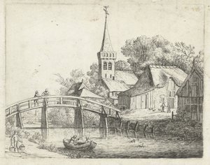 Paysage avec pont en bois