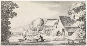 Paysans dans une barque