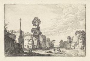 Figures et bétail dans un village avec une église (Paysages, Amenissimae aliquot requculae) - Jan van de Velde (II)