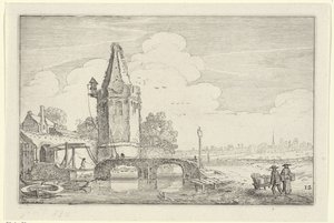 Paysage avec une tour et un pont sur la rivière Niers - Jan van de Velde (II)