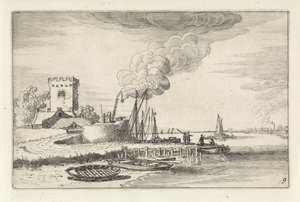 Paysage avec un phare dans un port - Jan van de Velde (II)