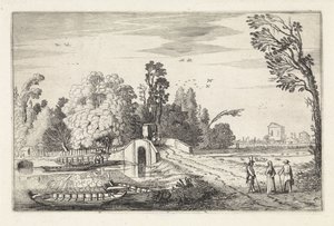 Paysage fluvial avec un pont en pierre (Landschappen, Amenissimae aliquot requculae) - Jan van de Velde (II)